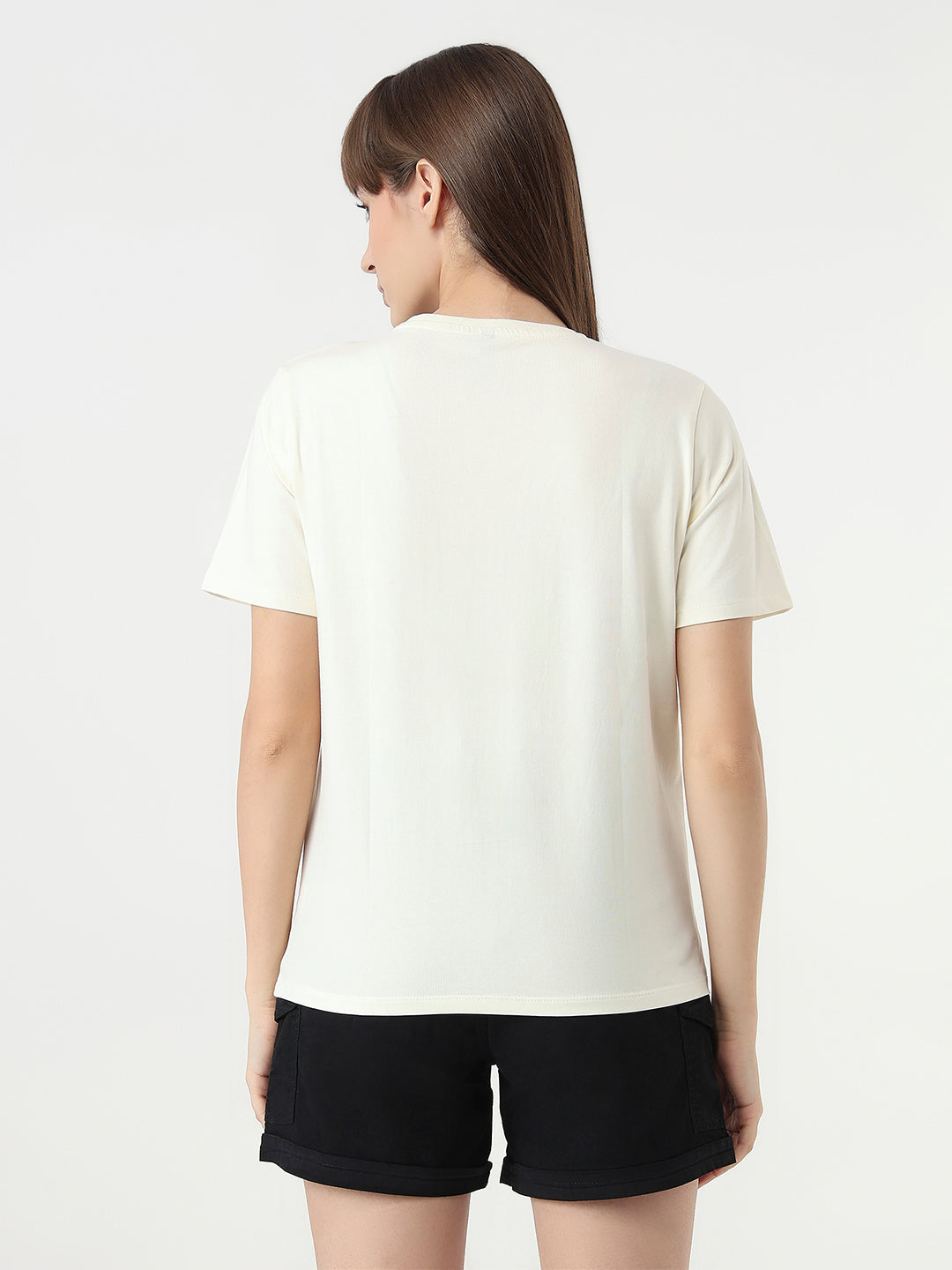 Women Ivory Slim Fit Graphic T-Shirt