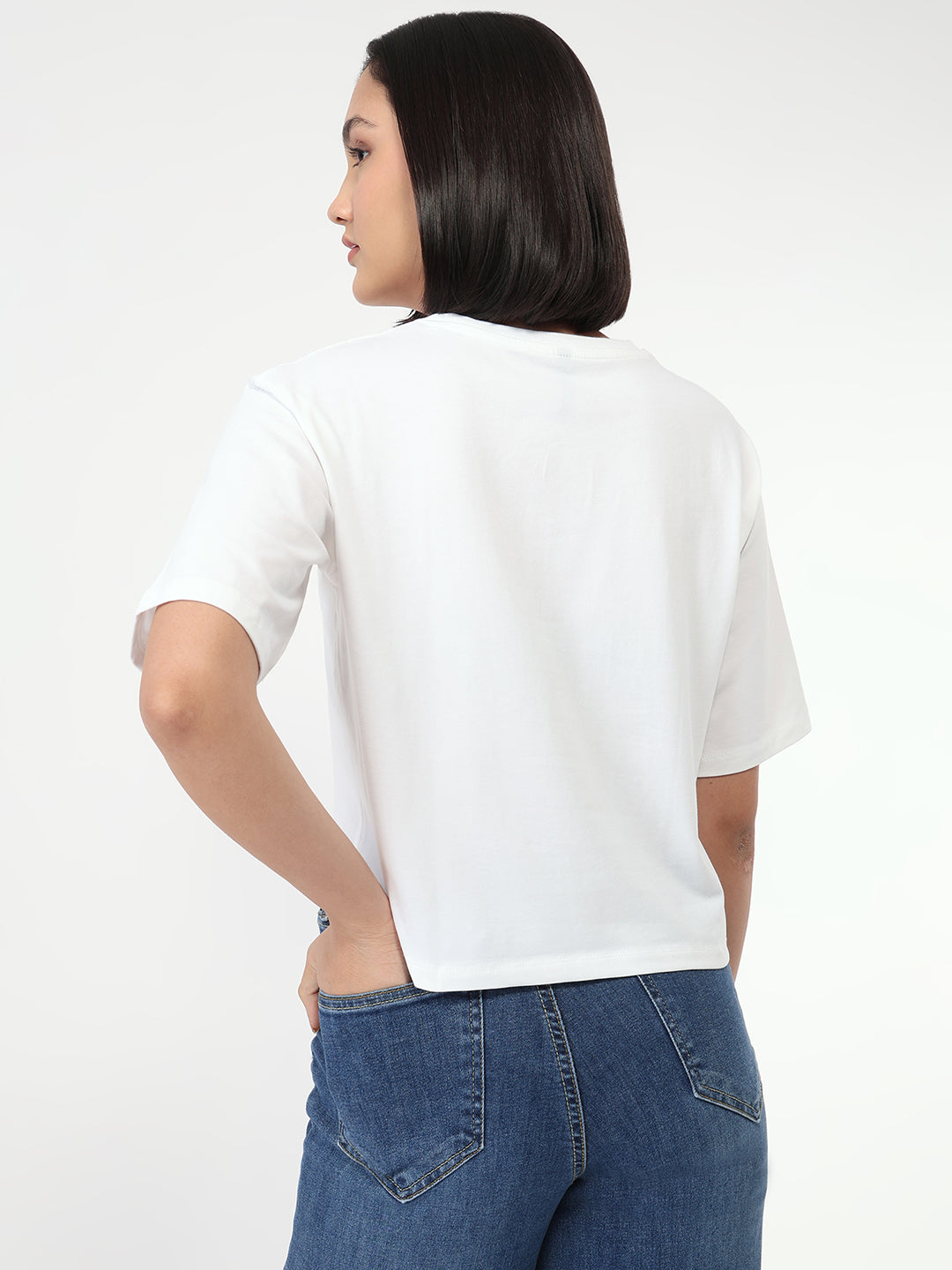 Women White Slim Fit Crop T-Shirt