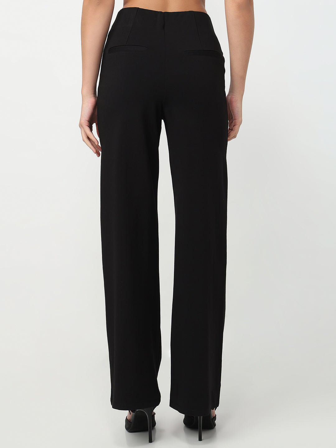 Women Black Super Wide Leg Treggings