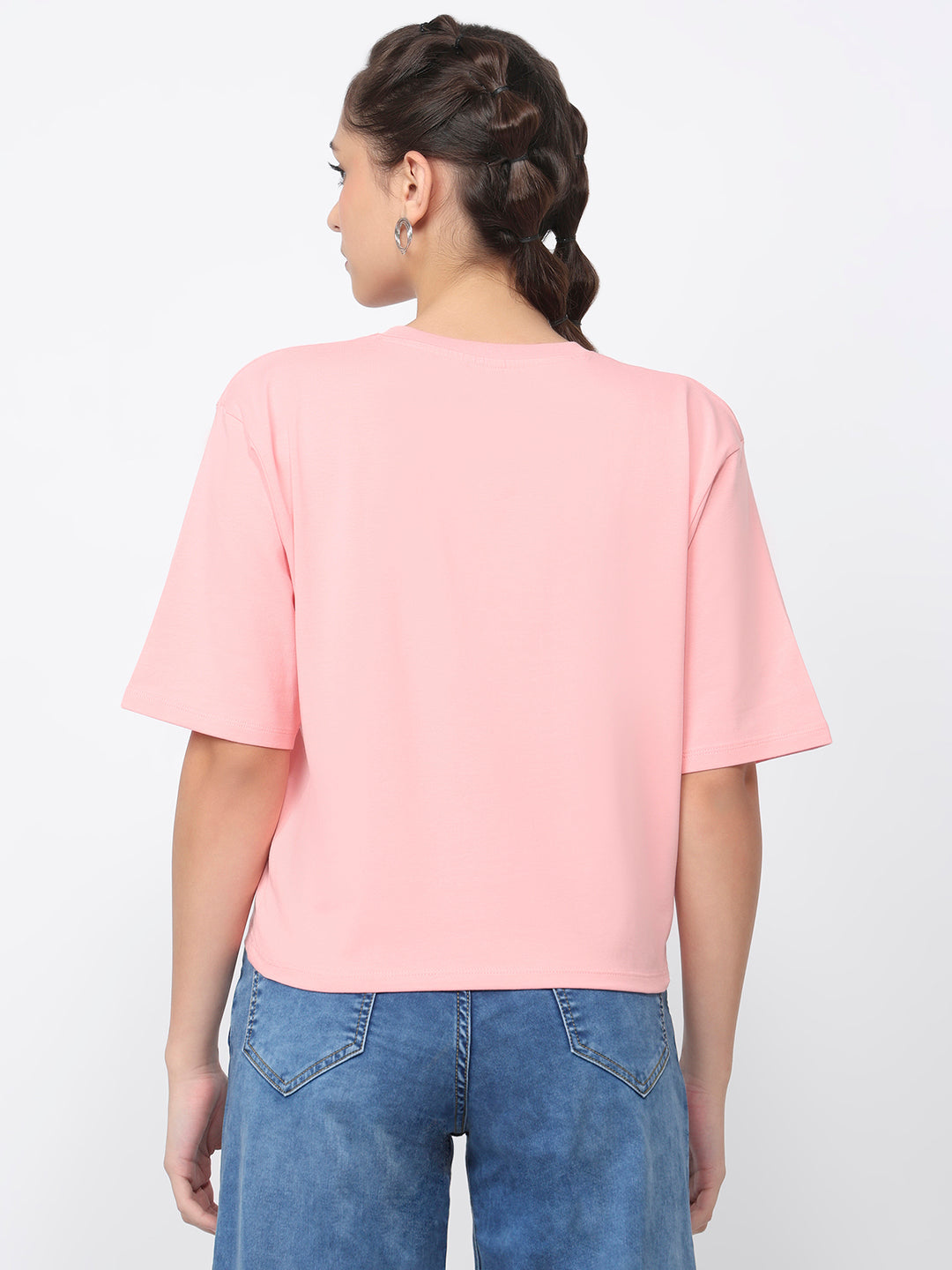Women Peach Pink Graphic Crop Tees