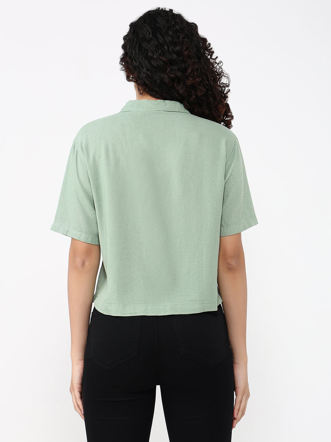 Women Dark Mint Crop Shirt
