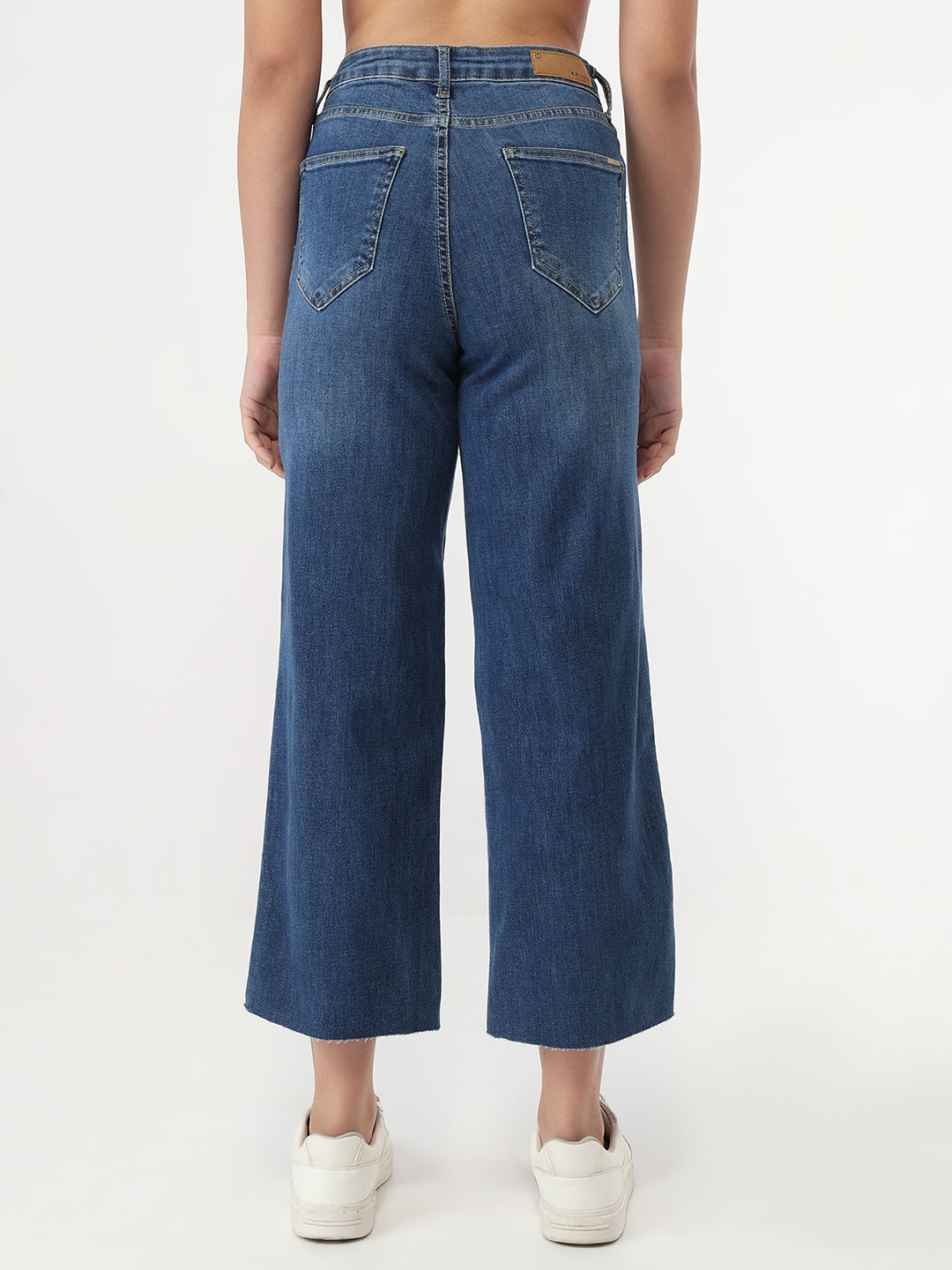 Women Blue High-Rise Crop Wide Leg Jeans