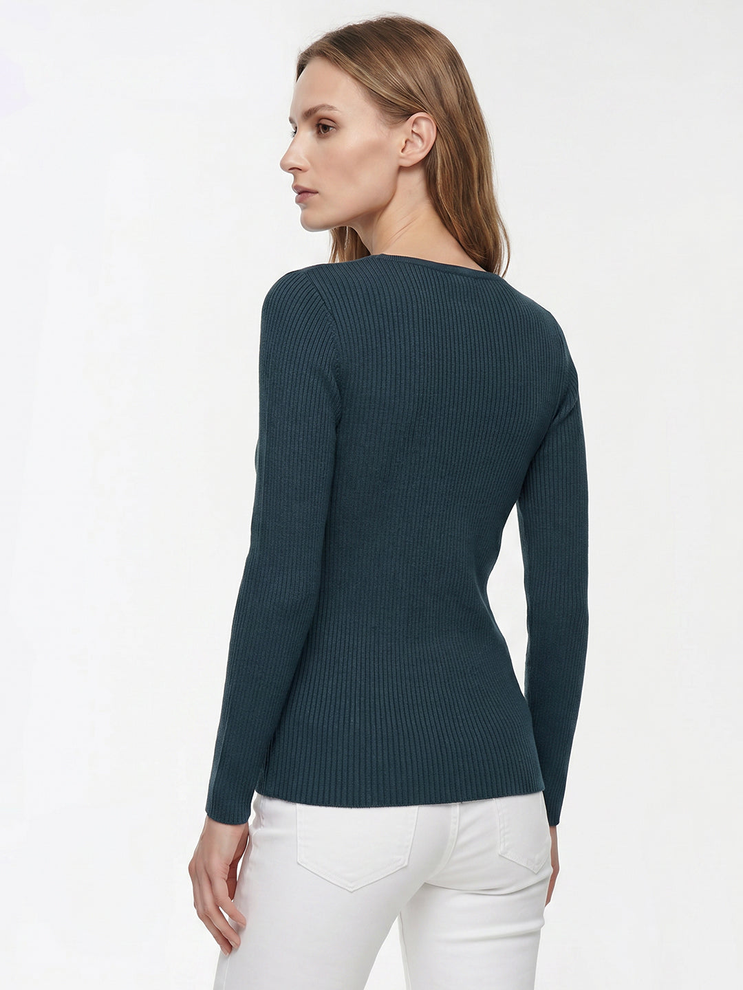 Women Teal Flat Knit