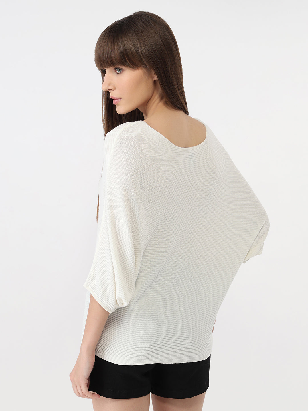 Women Off White Slim Batsleeve T-Shirt
