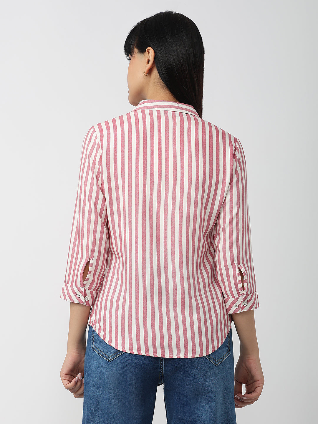 Women Dusty Pink/White Slim Fit Shirt