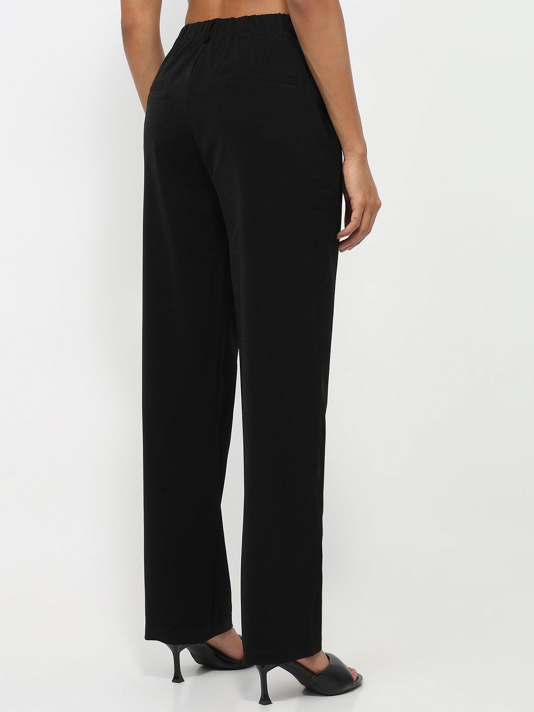 Women Black Mid-Rise Loose Straight Fit Pants