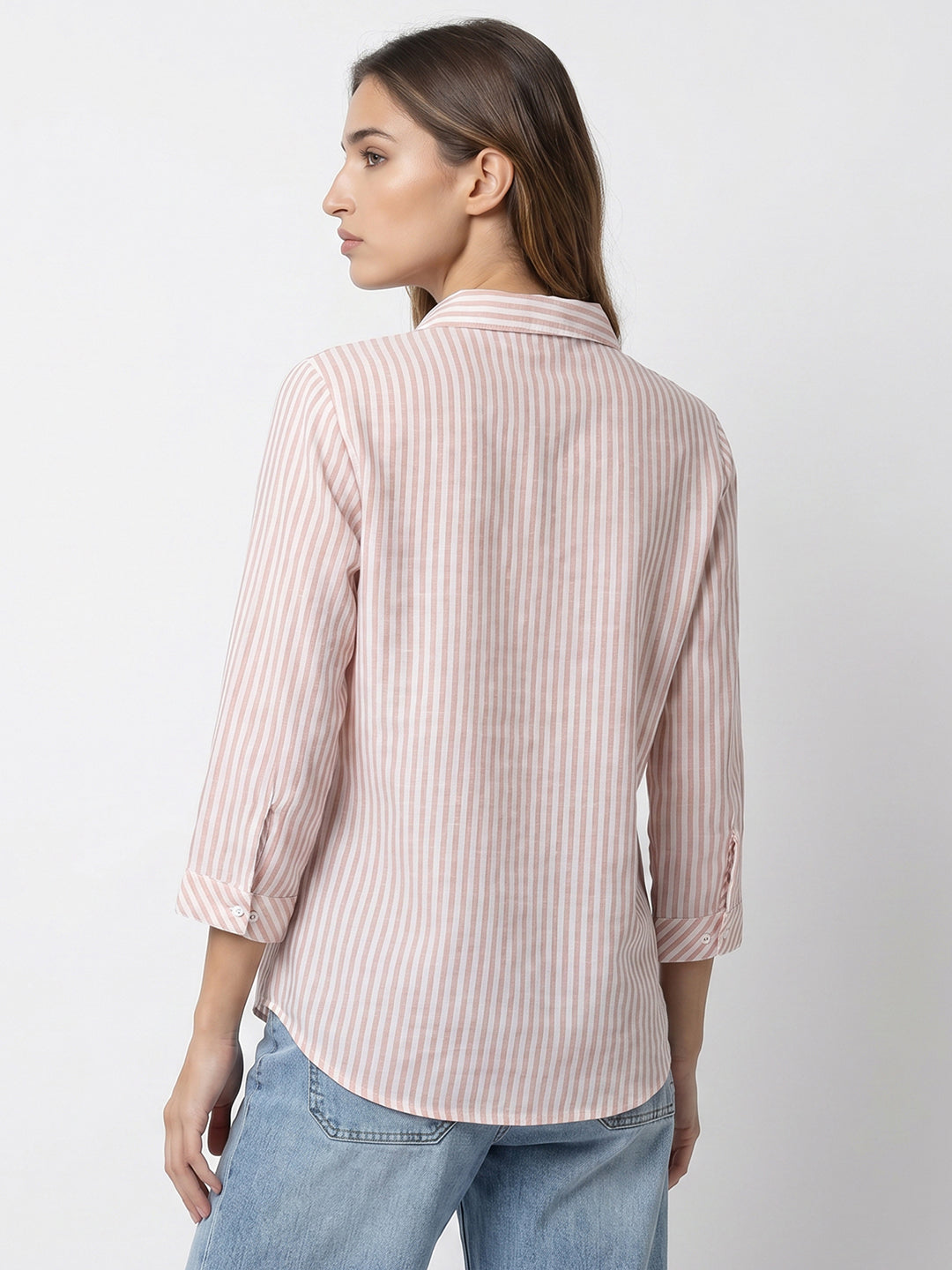 Women Beige/White Striped Shirt