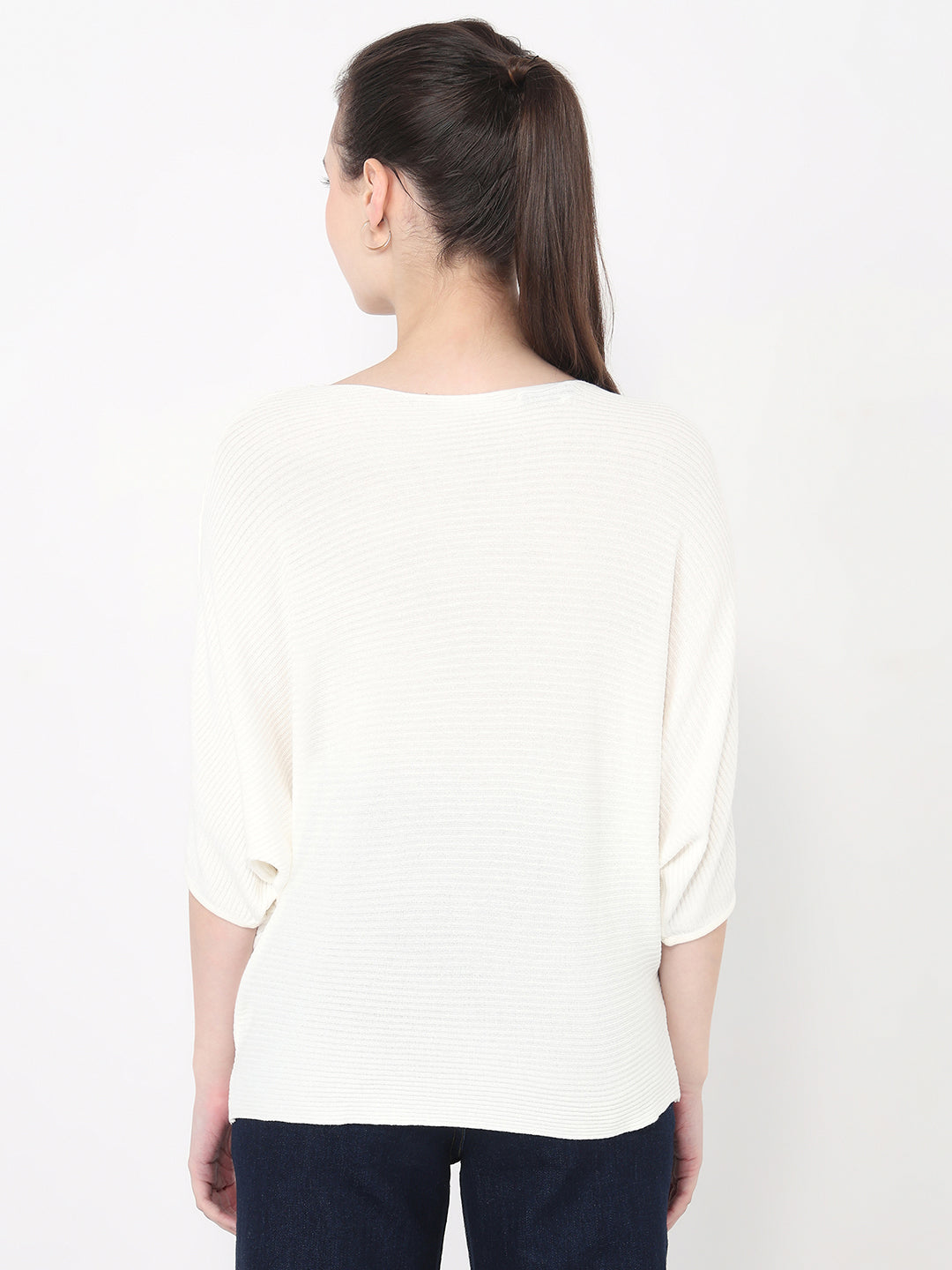 Women Off White Slim Batsleeve Top