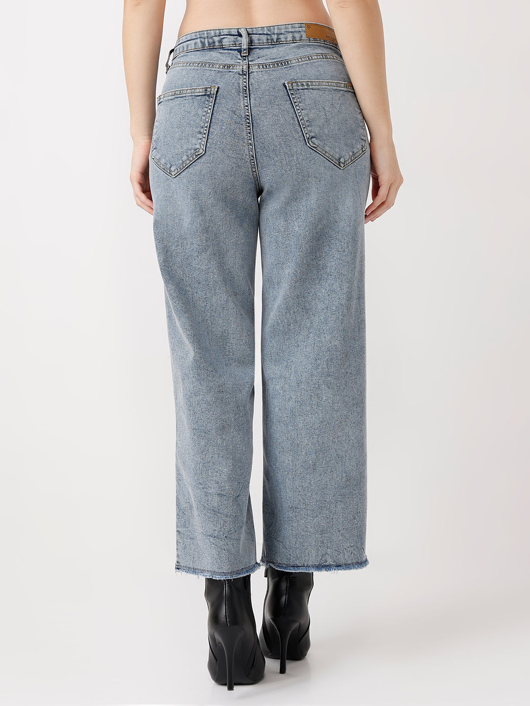 Women Blue Crop High-Rise Wide Leg Jeans