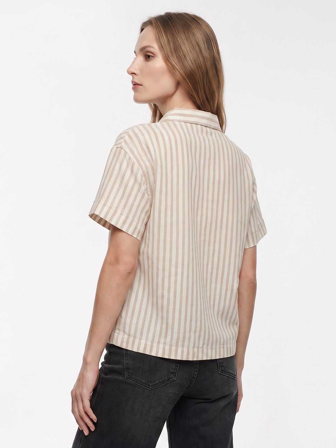 Women Beige/Off White Crop Shirt