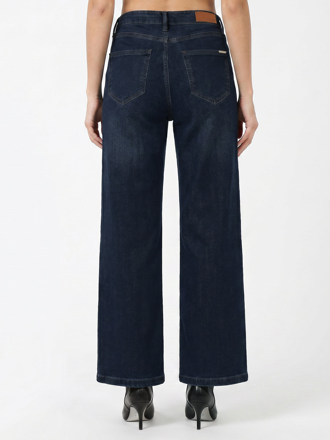 Women Dark Blue High-Rise Crop Wide Leg Jeans
