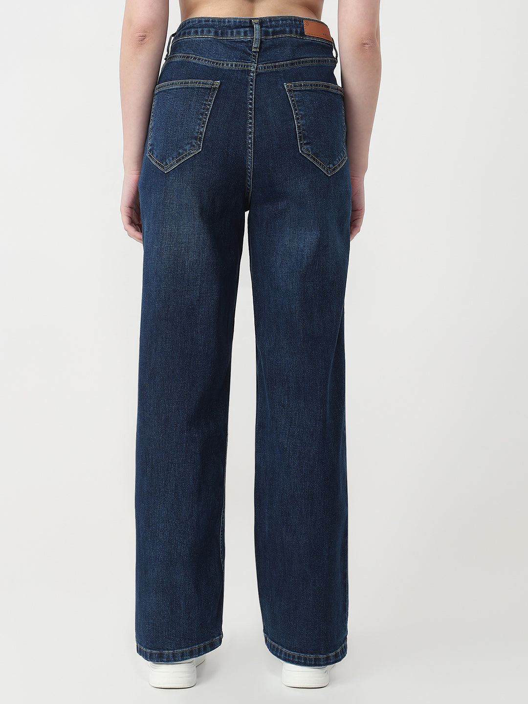 Women Dark Blue High-Rise Straight Jeans