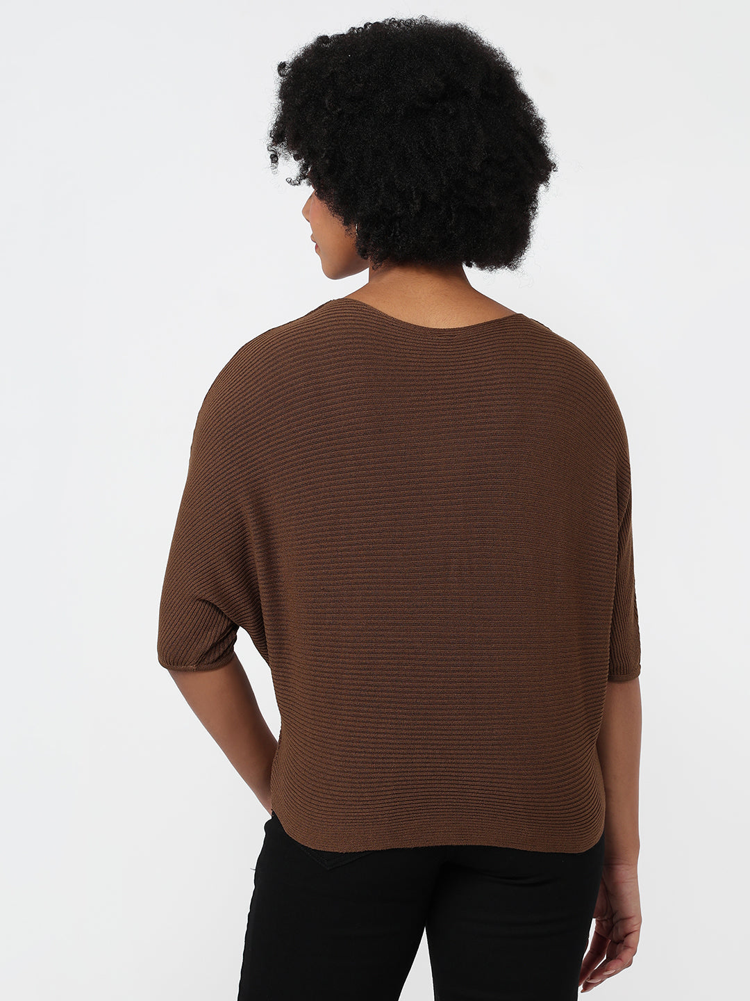 Women Sepia Slim Fit Batsleeve Top