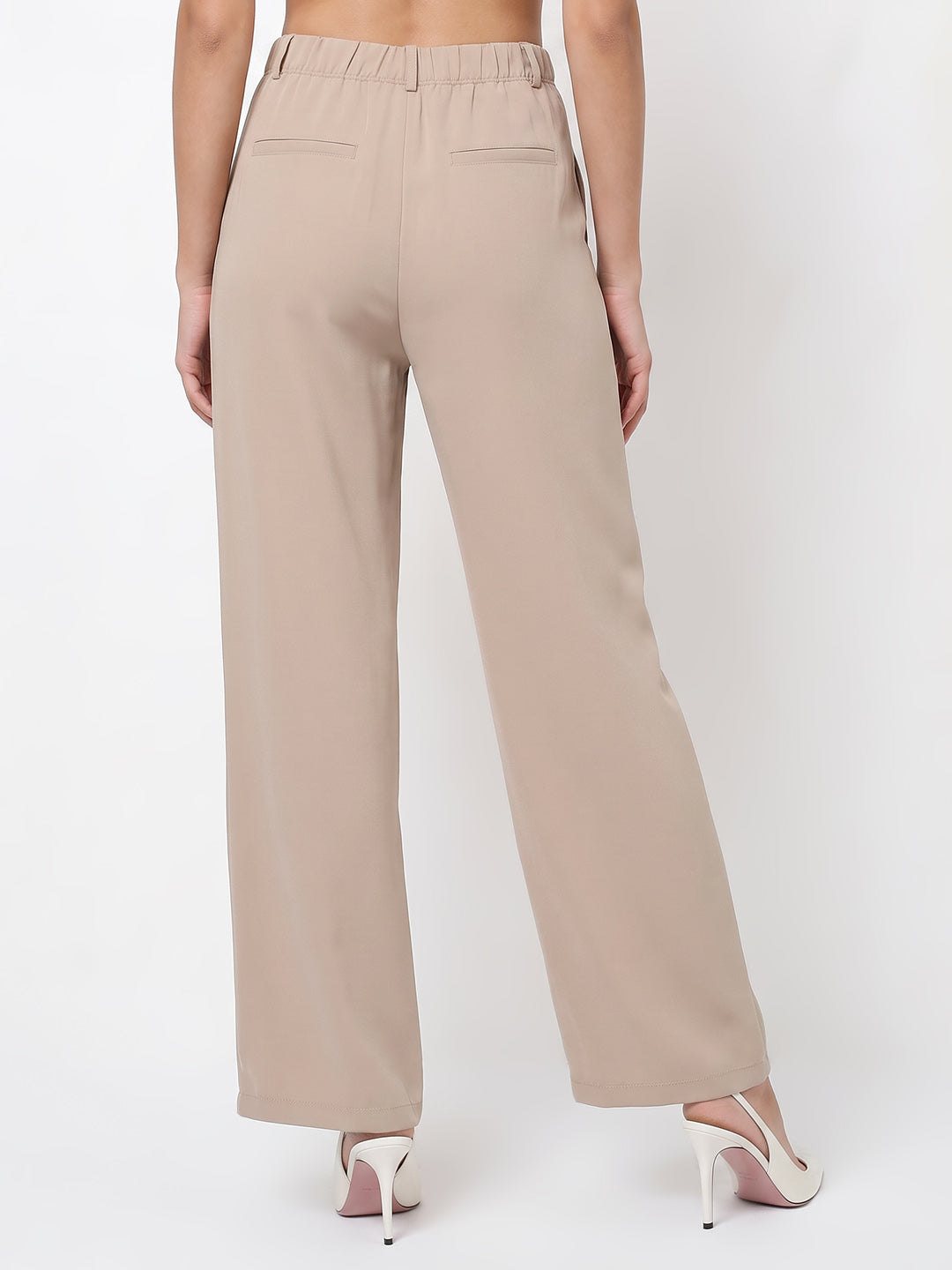 Women Beige High-Rise Wide Leg Jeans