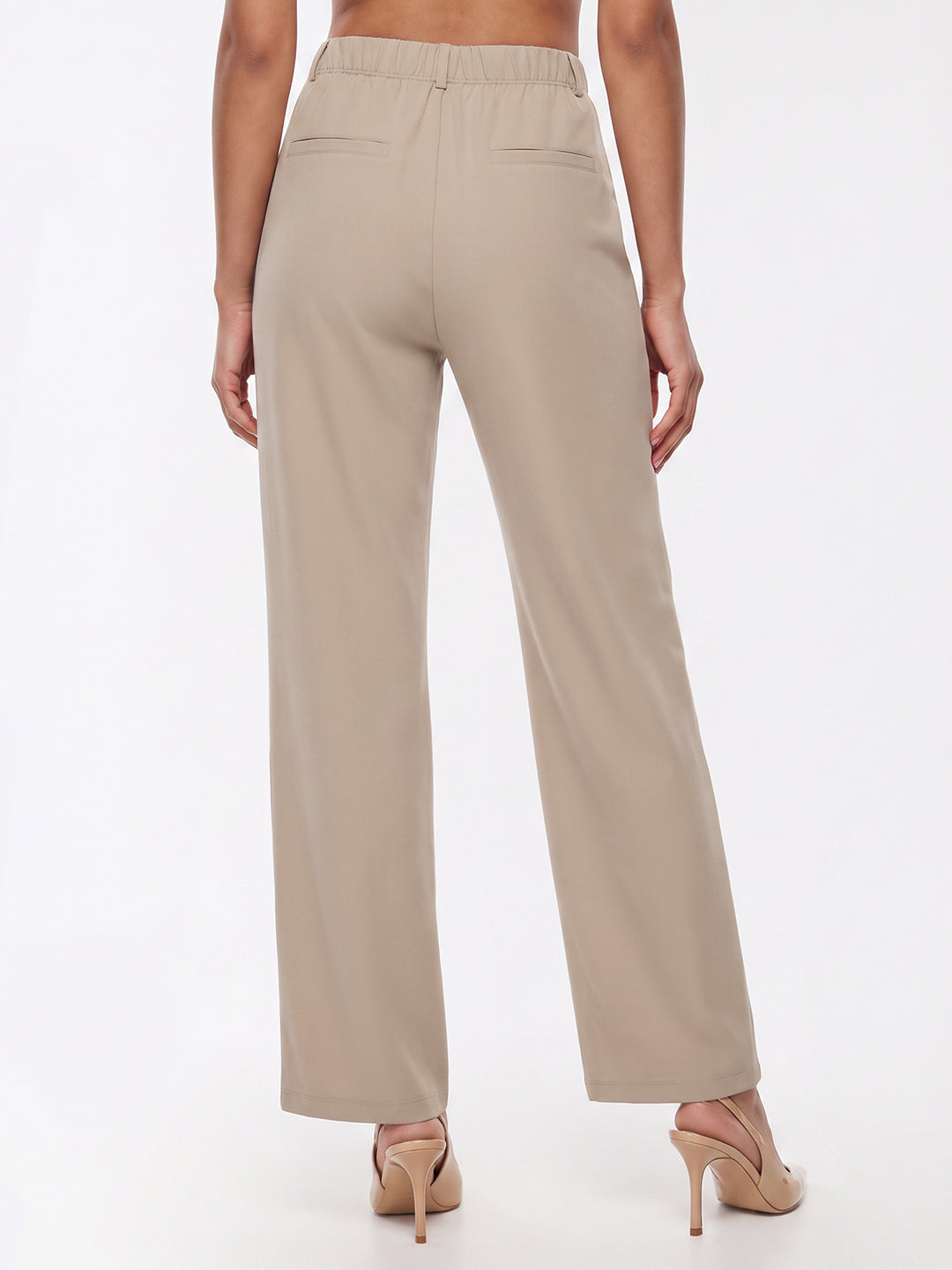 Beige High-Rise Straight Fit Korean Pants