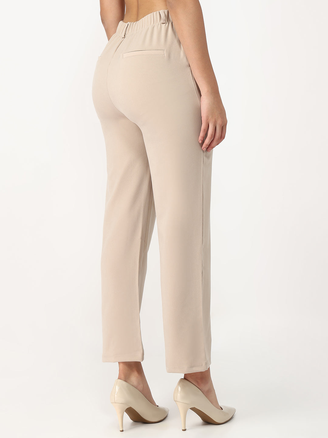 Women Beige High-Rise Loose Straight Fit Korean Pants