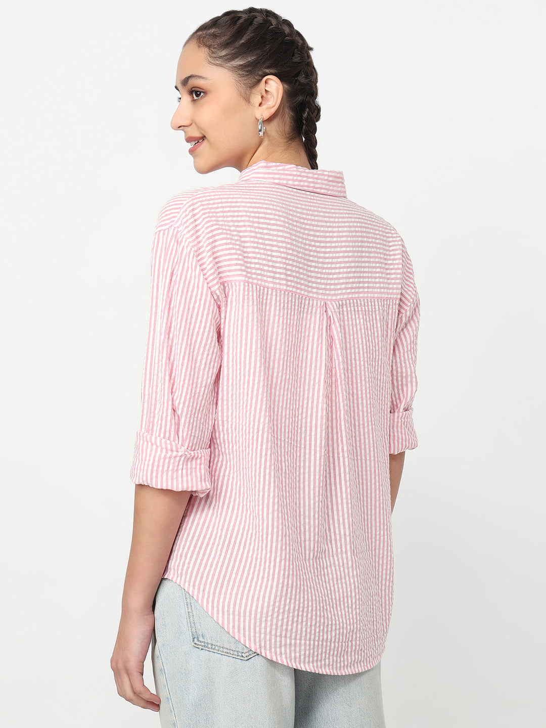 Women Pink/White Oversized Shirt