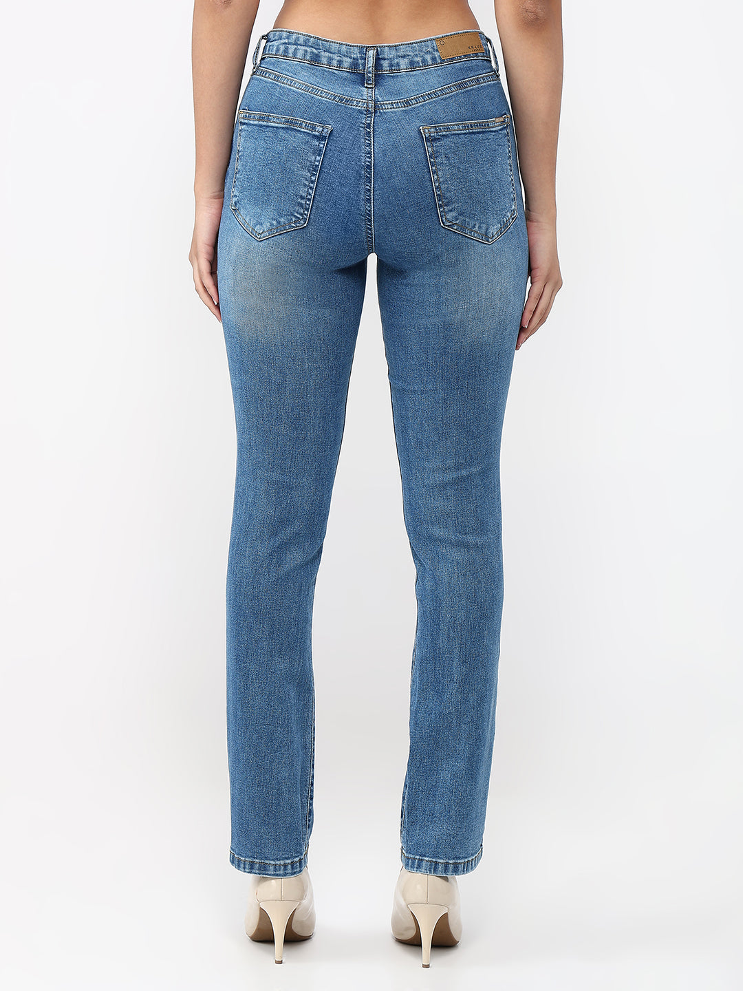 Women Blue High-Rise Slim Straight Jeans