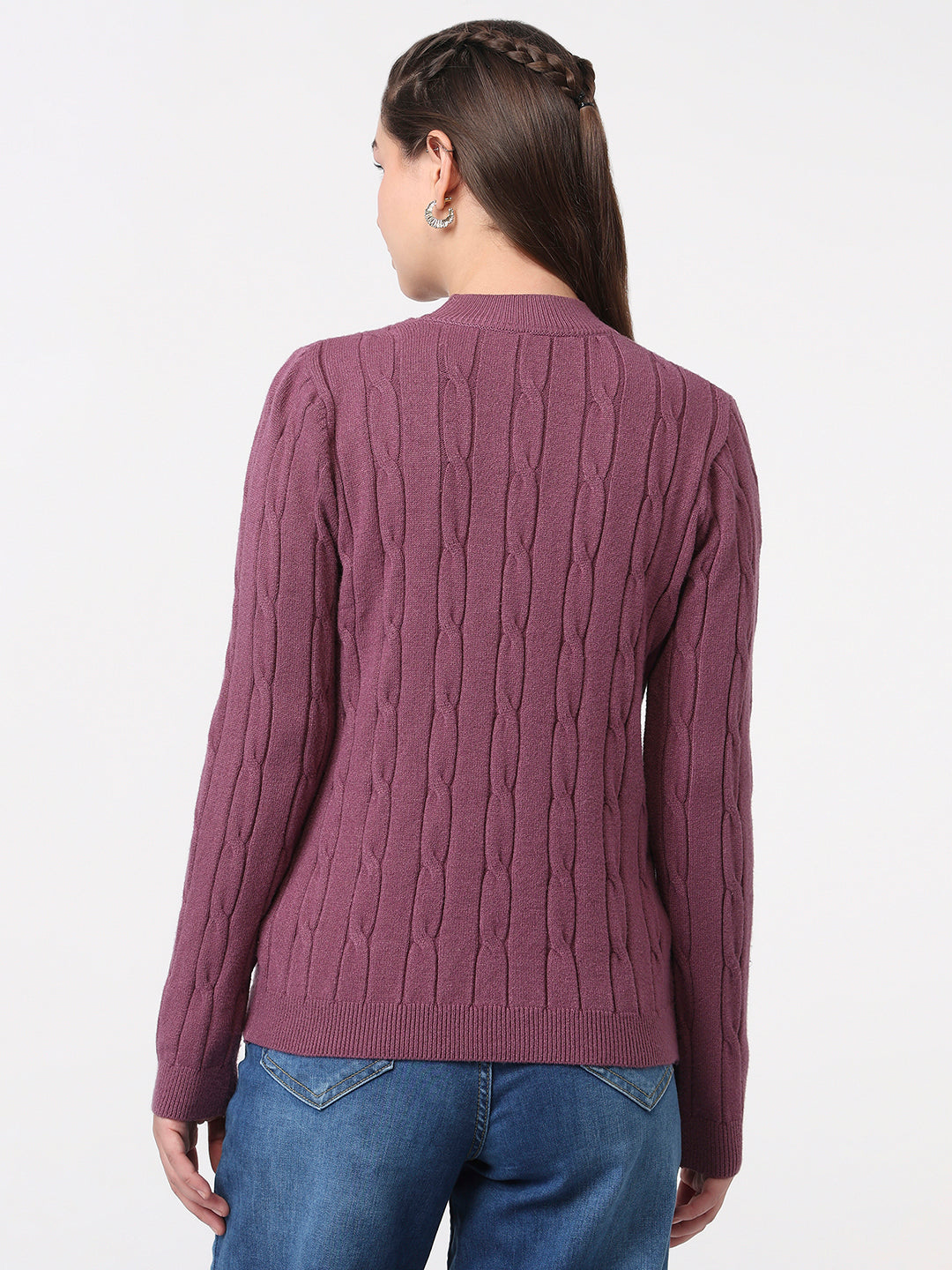 Women Mauve Slim Fit Sweater