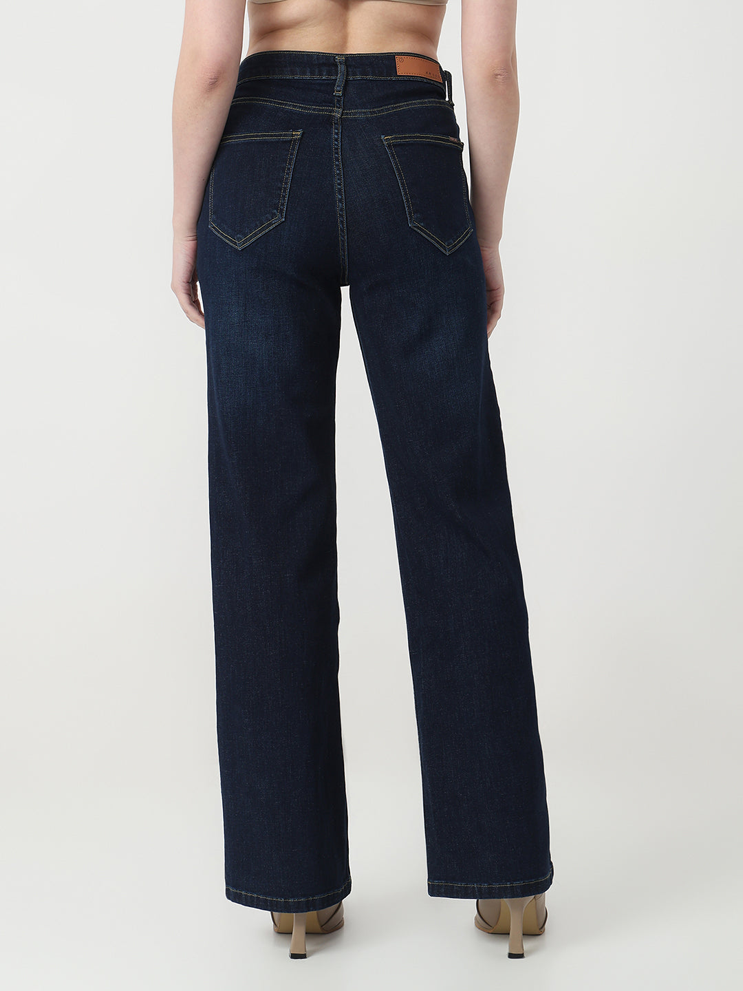 Women Dark Blue High-Rise Wide Leg Jeans
