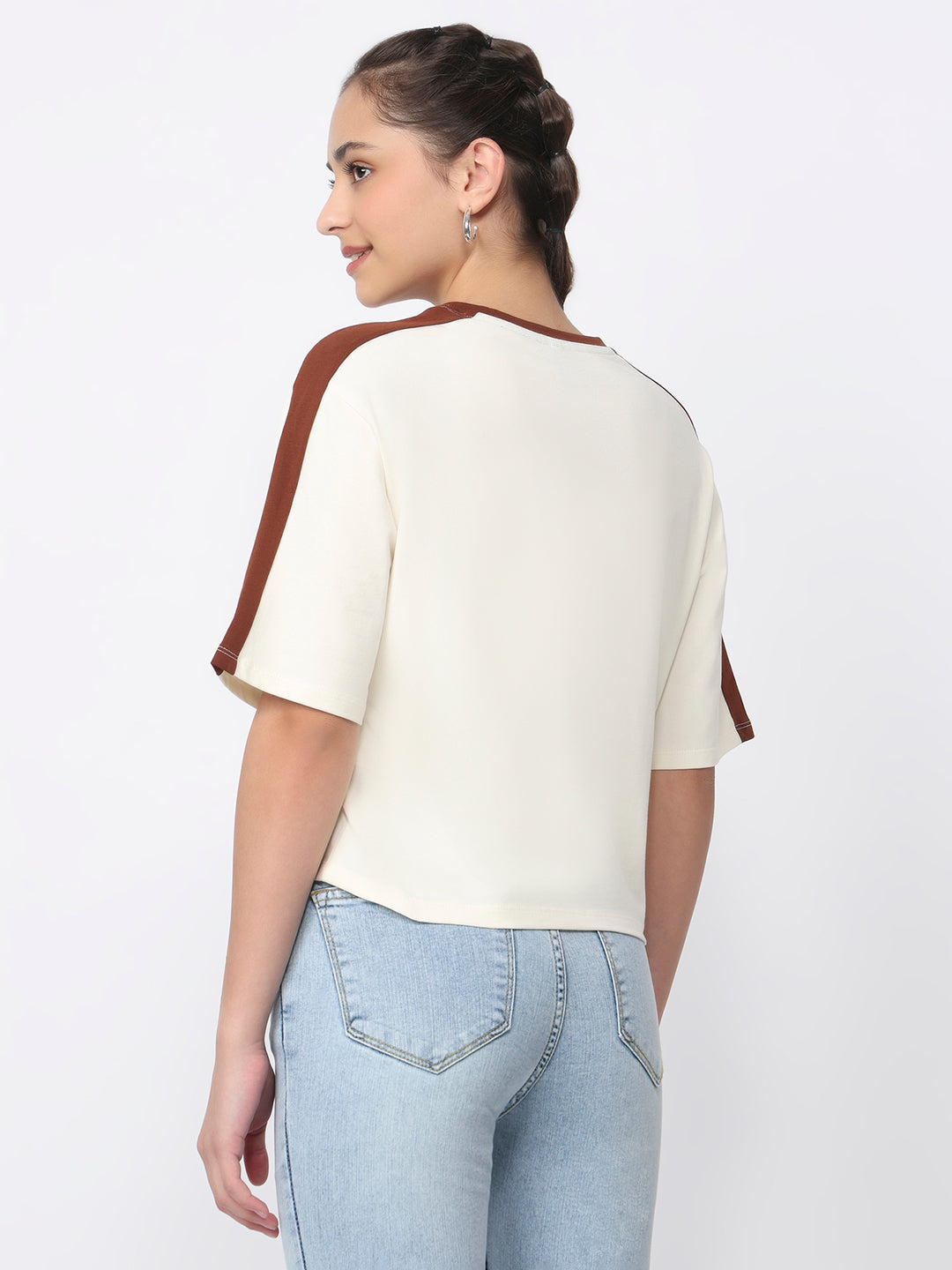 Women Ivory Graphic Crop Tees