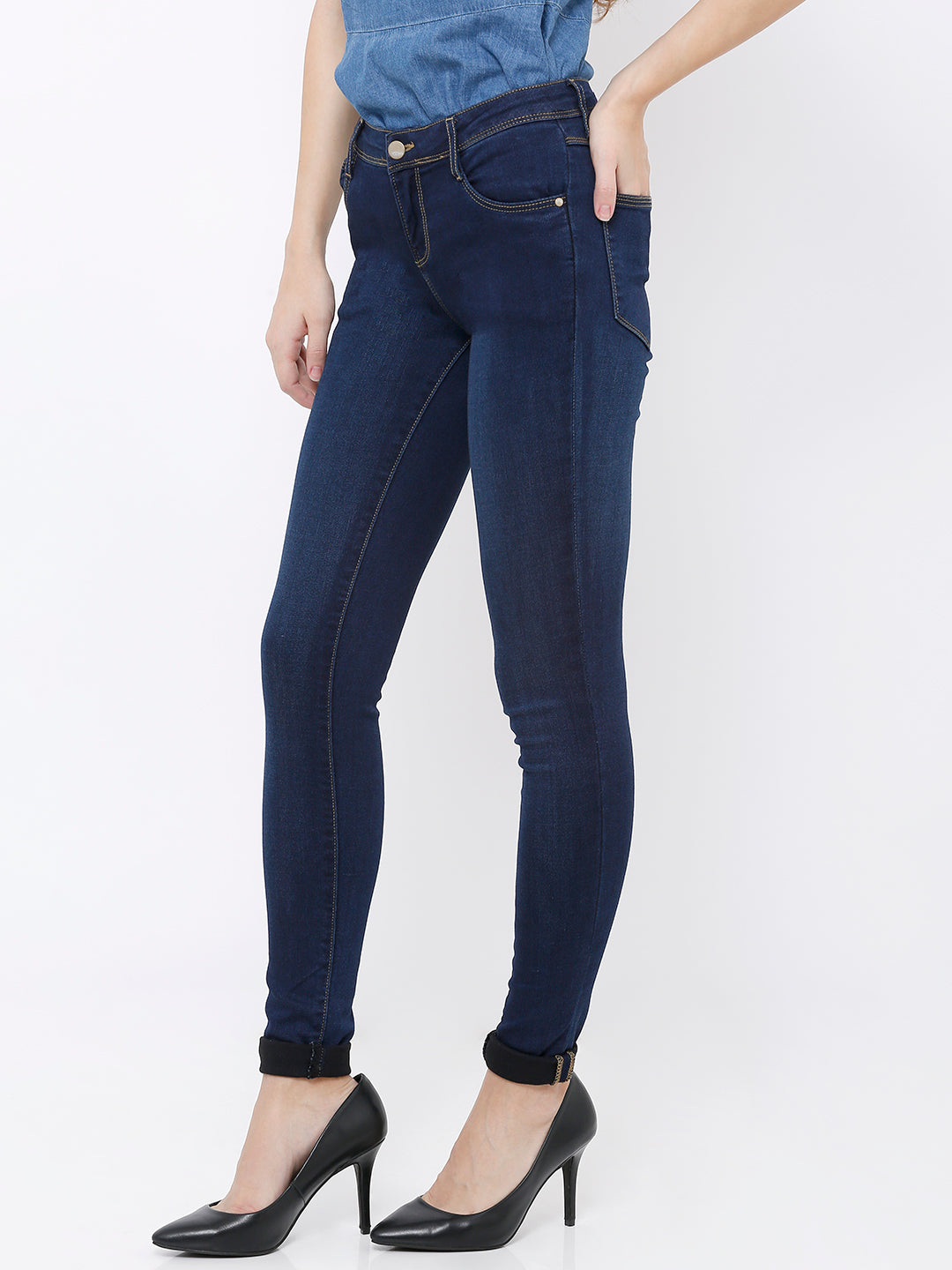 Women Dark Blue Mid-Rise Skinny Jeans