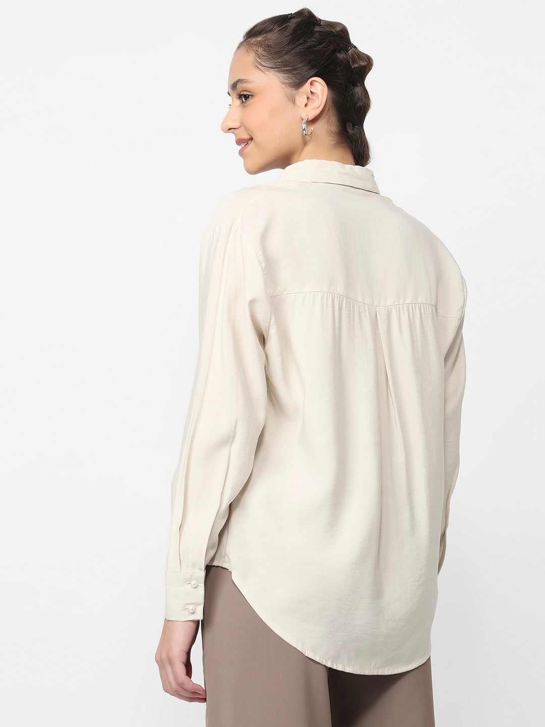 Women Coconut Cream Oversized Shirt