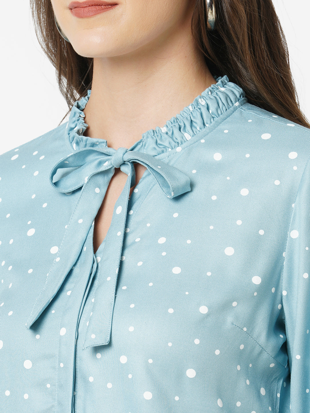Women Mint Green Polka Dot Shirt Top