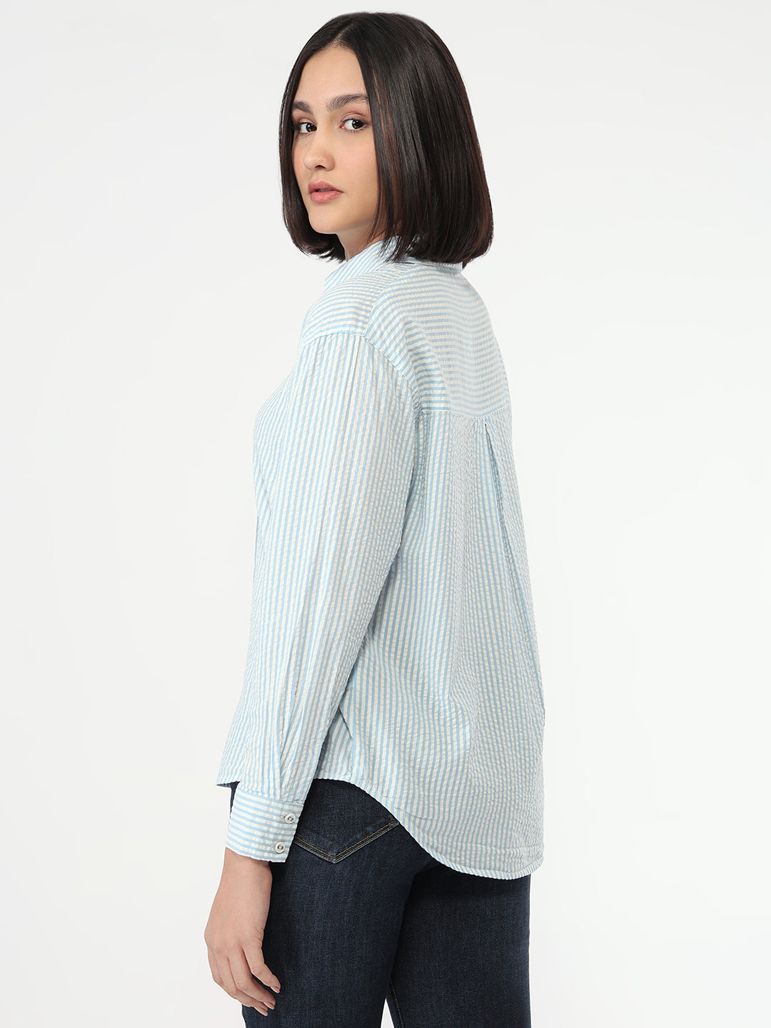 Women Sky/White Oversize Shirt