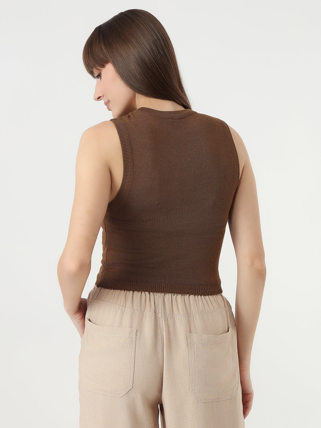 Women Sepia Slim Fit Tank Top