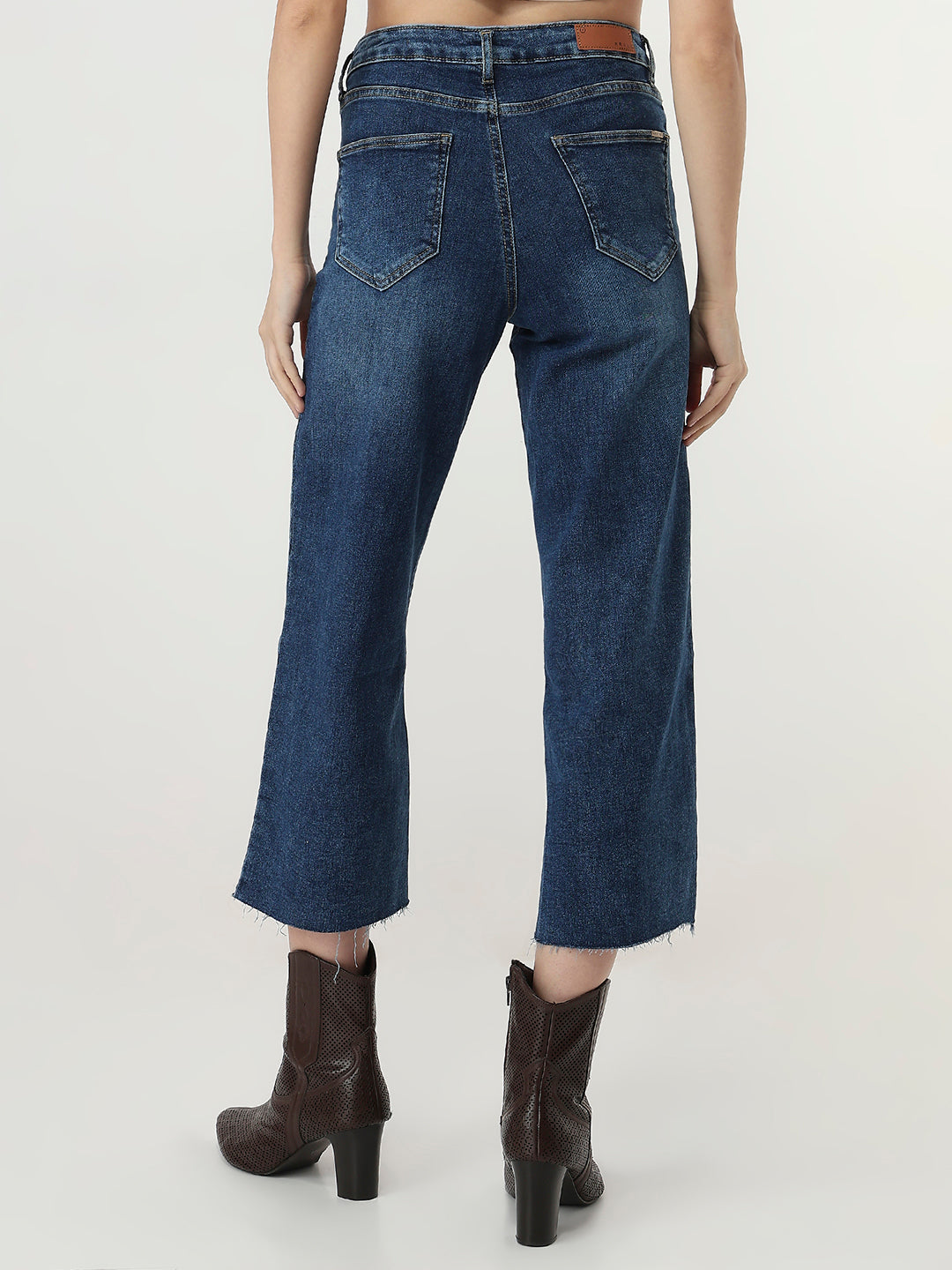 Women Blue Crop Wide Leg Jeans