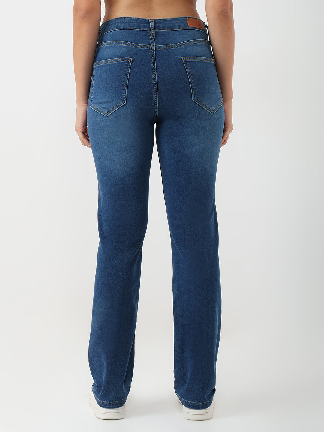 Women Blue High-Rise Slim Straight Jeans