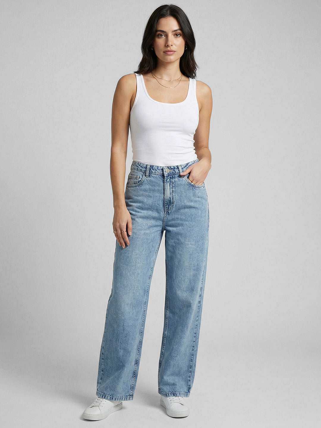 Women Blue High-Rise Wide Leg Jeans