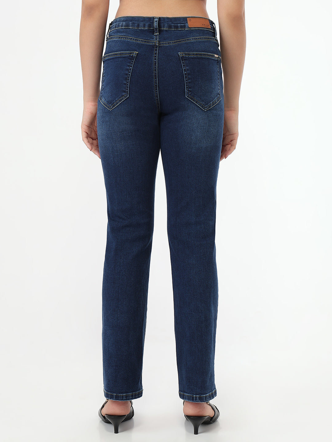 Women Dark Blue High-Rise Slim Straight Jeans