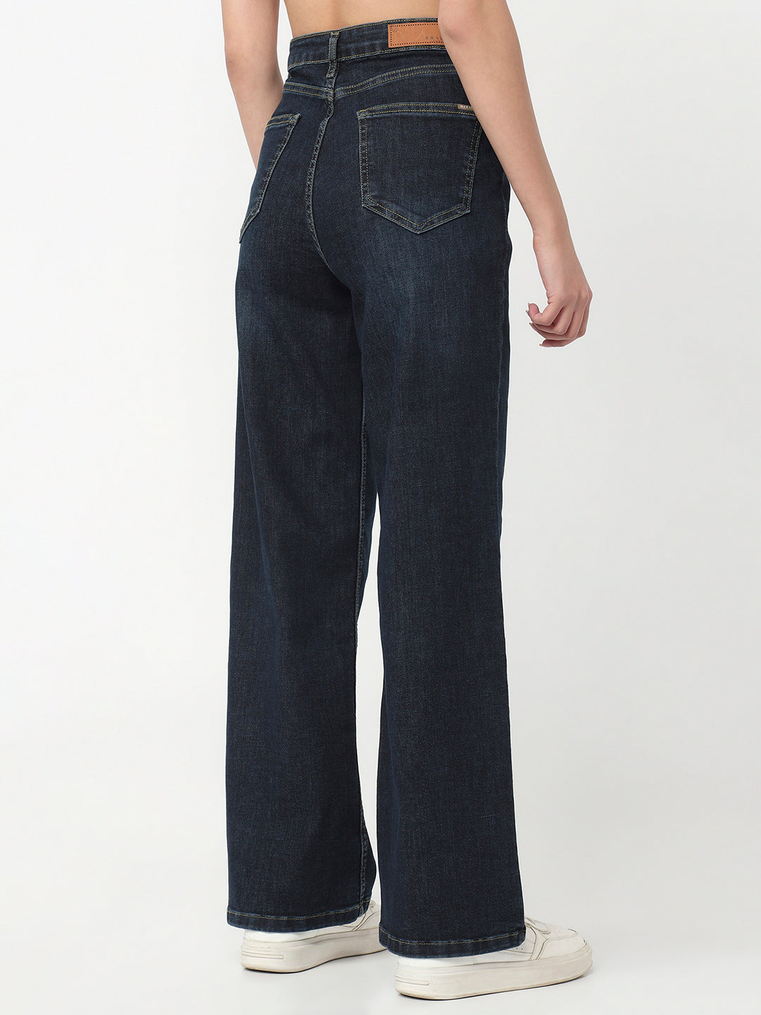 Women Dark Blue High-Rise Wide Leg Jeans