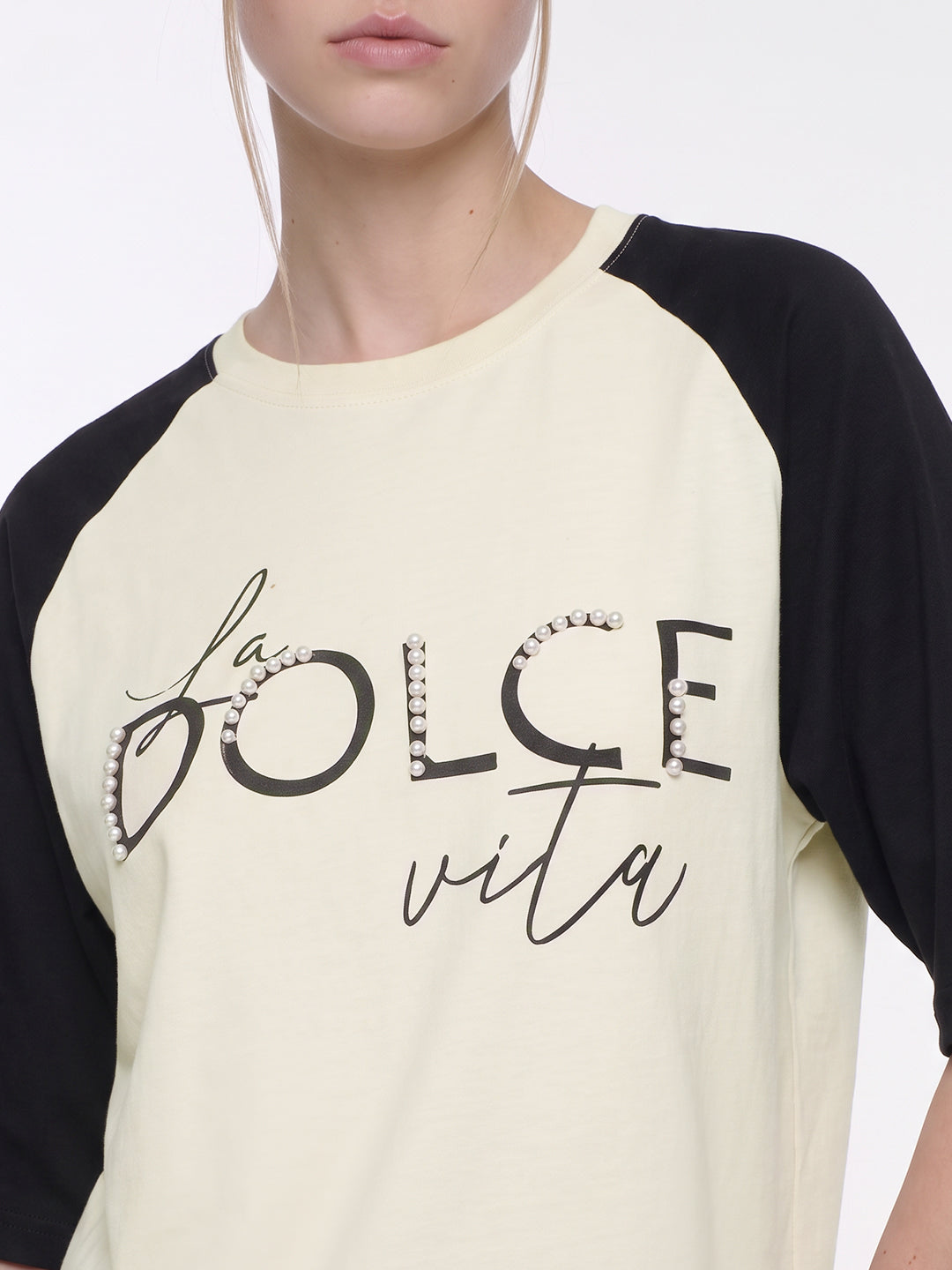 Ivory/Black Graphic Crop Tees