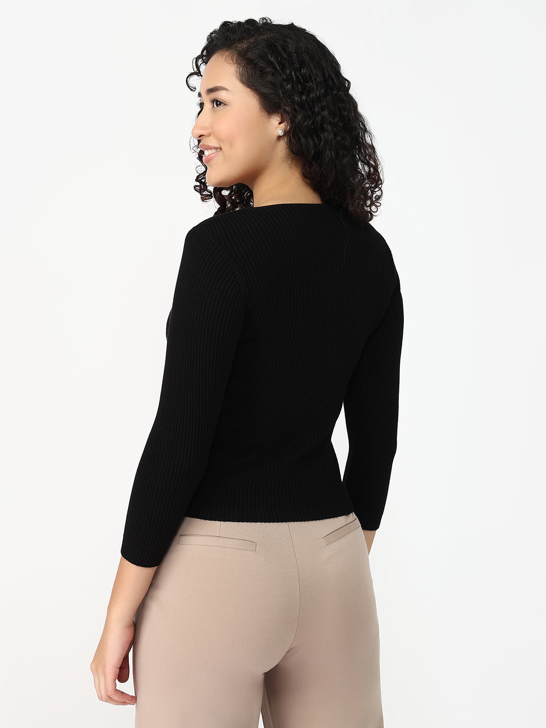 Women Black Slim Fit Flat Knit