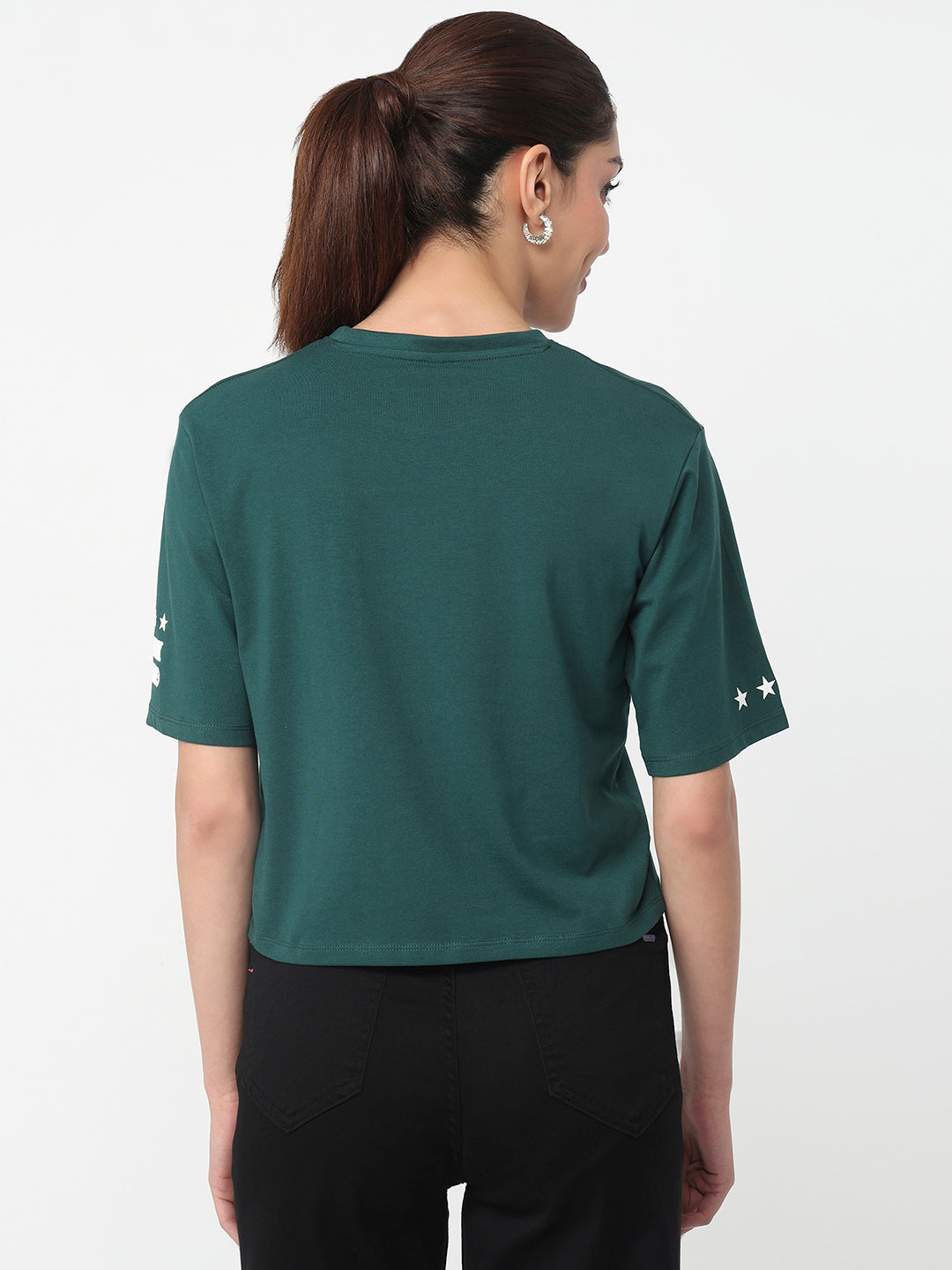 Women Bottle Green Graphic Crop Tees