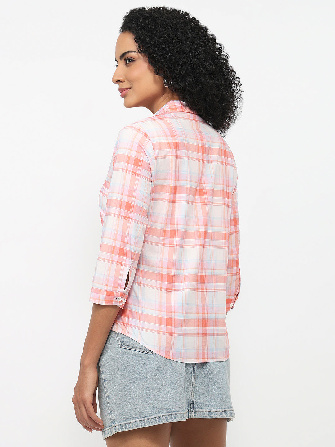 Women Peach/White Checked Shirt