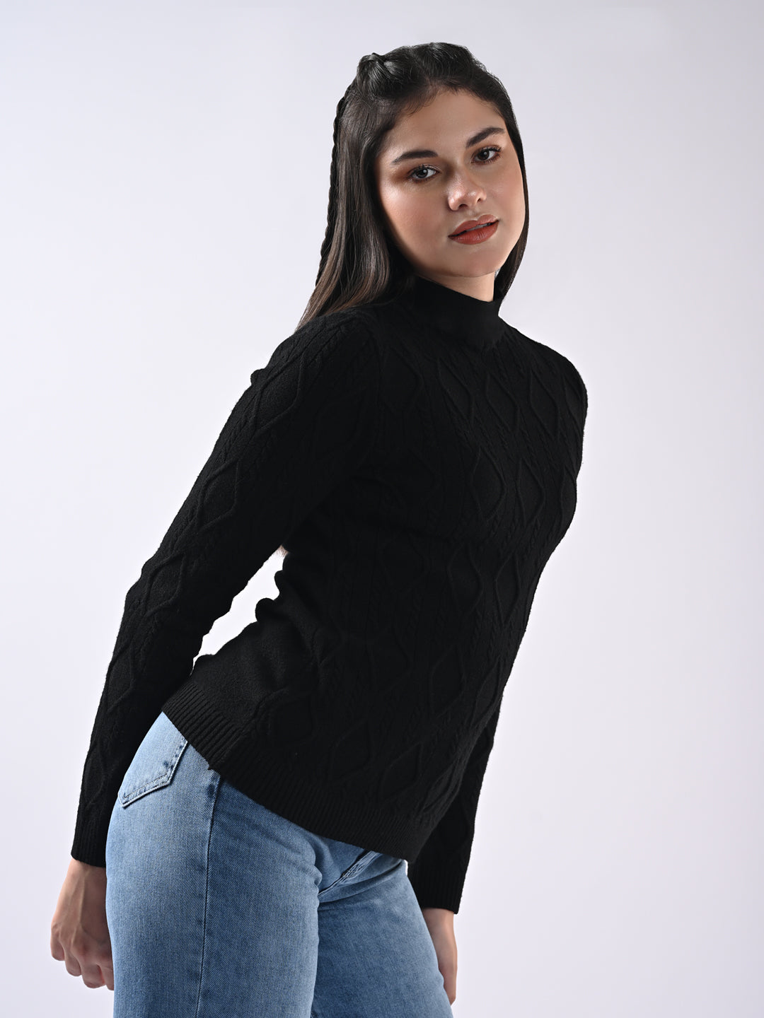 Women Black Slim Fit Sweater