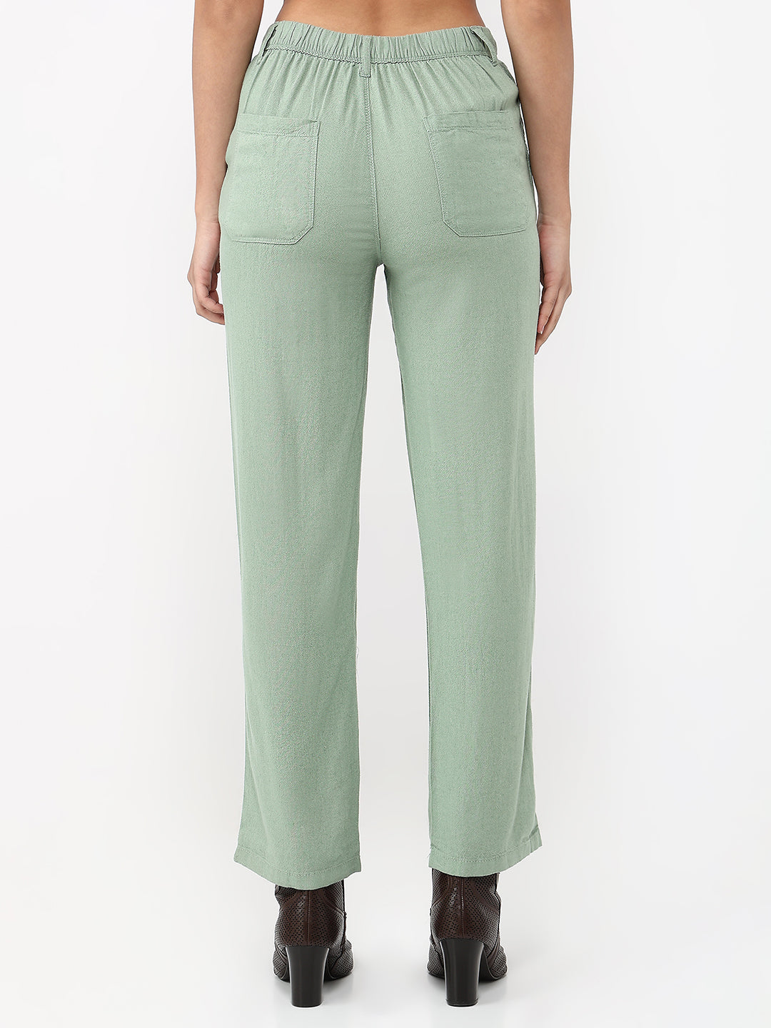 Women Dark Mint Loose Straight Fit Pants