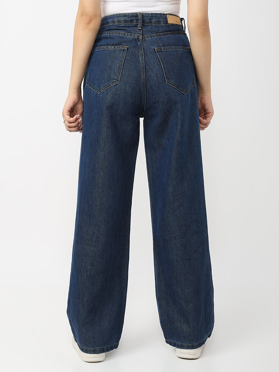 Women Dark Blue High-Rise Shimmery Baggy Jeans