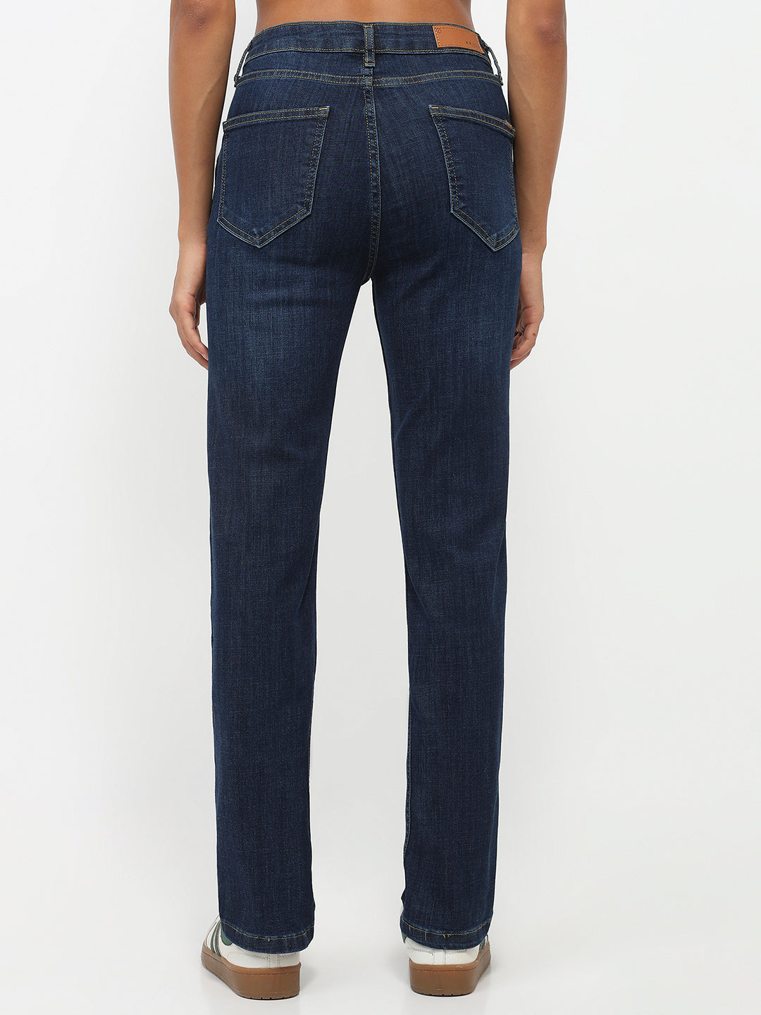 Women Dark Blue High-Rise Slim Straight Jeans