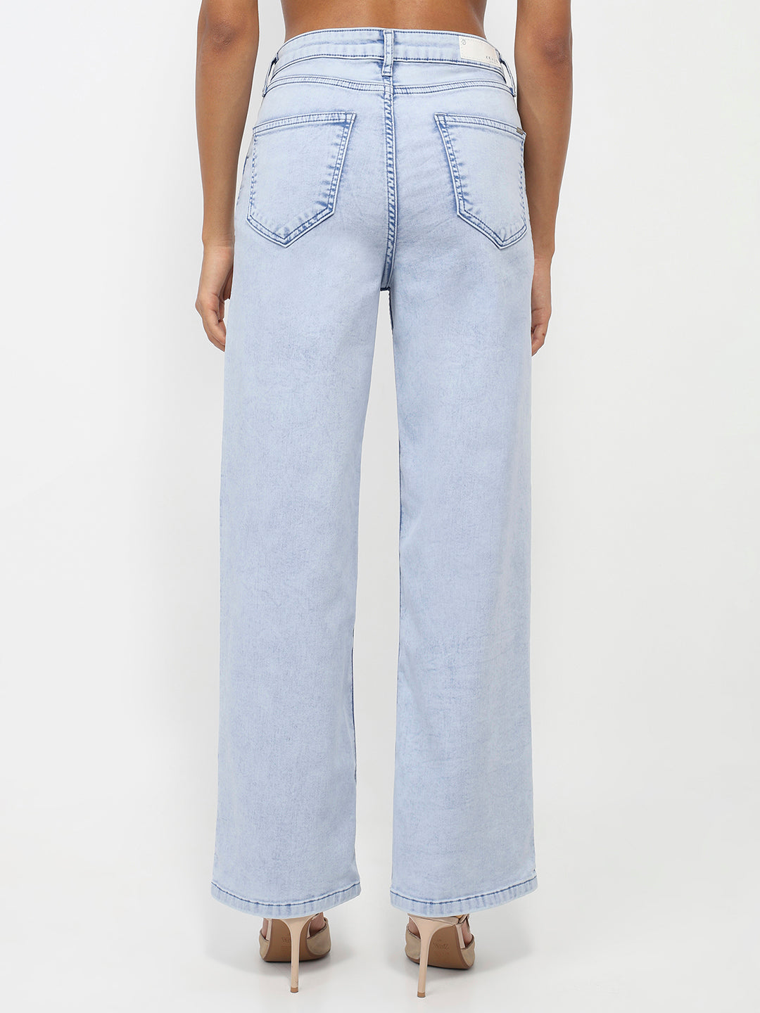 Women Light Blue High-Rise Wide Leg Jeans