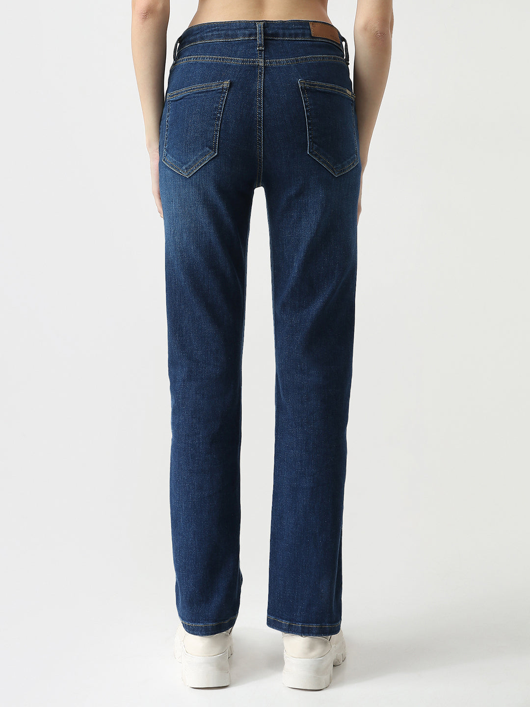 Women Blue High-Rise Slim Straight Jeans