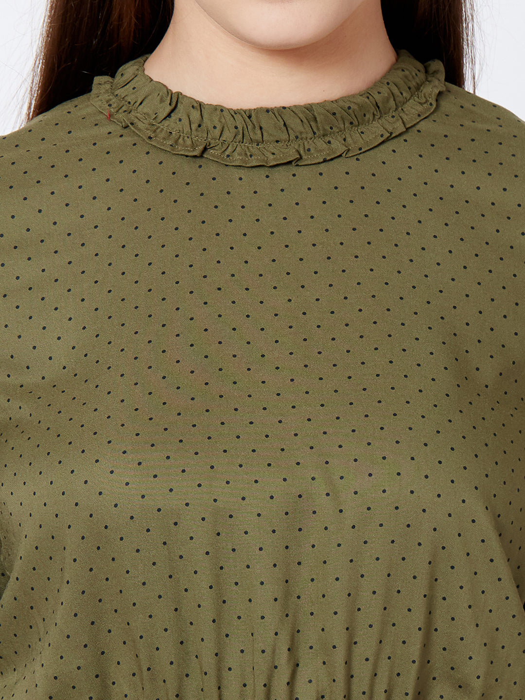 Women Olive Polka Dot Top