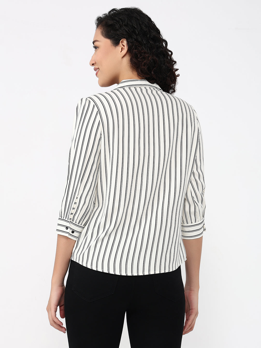 Women White/Black Stripe Shirt