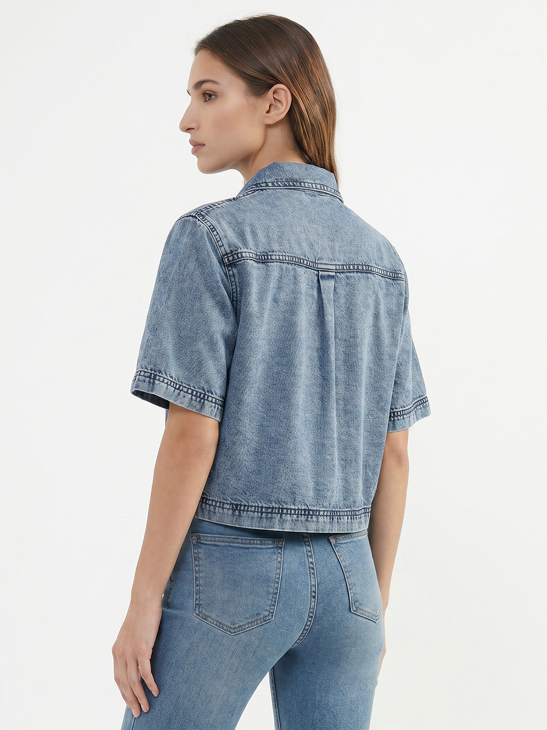 Women Blue Crop Shirt