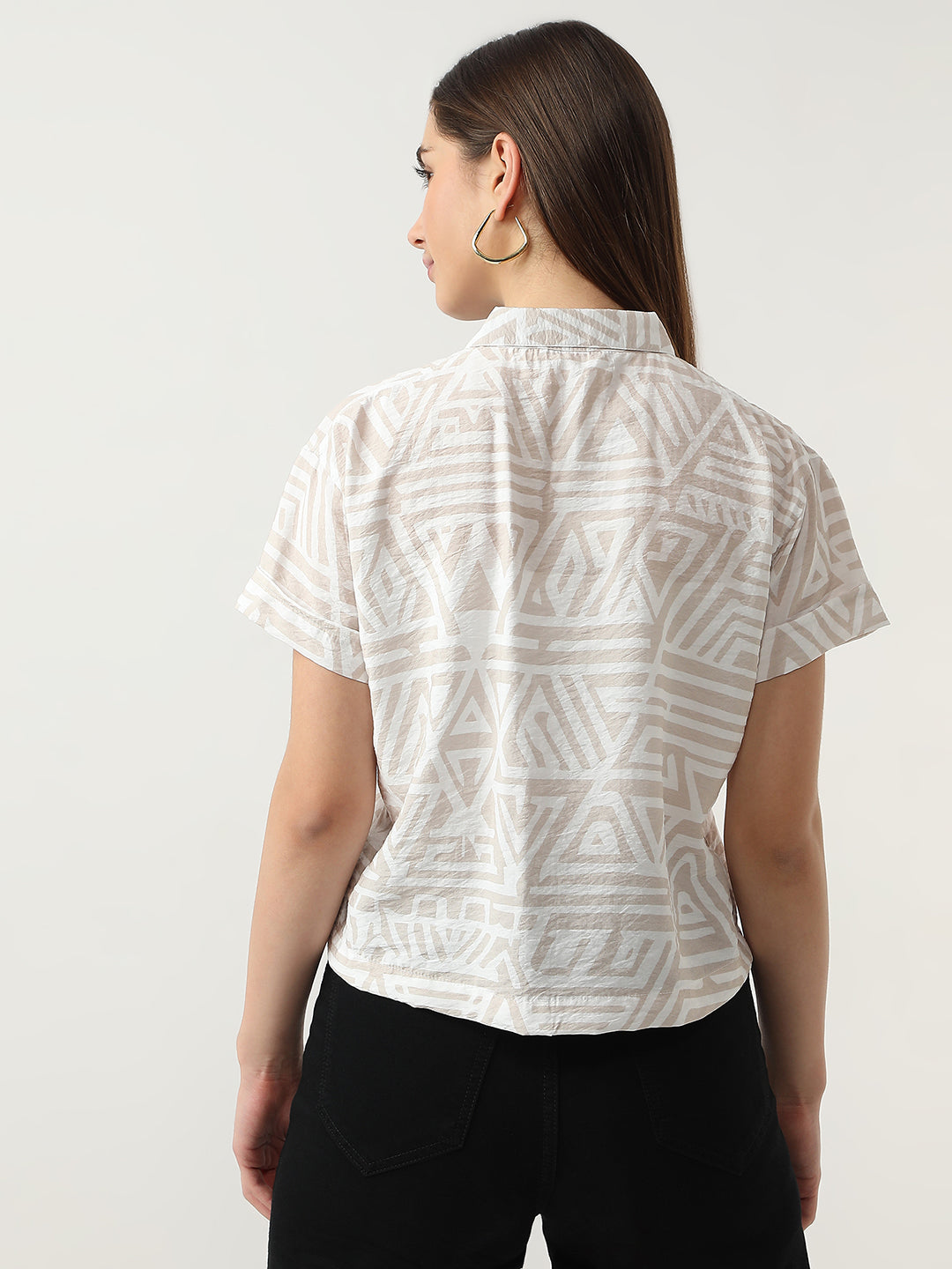 Women Beige/White Crop Shirt