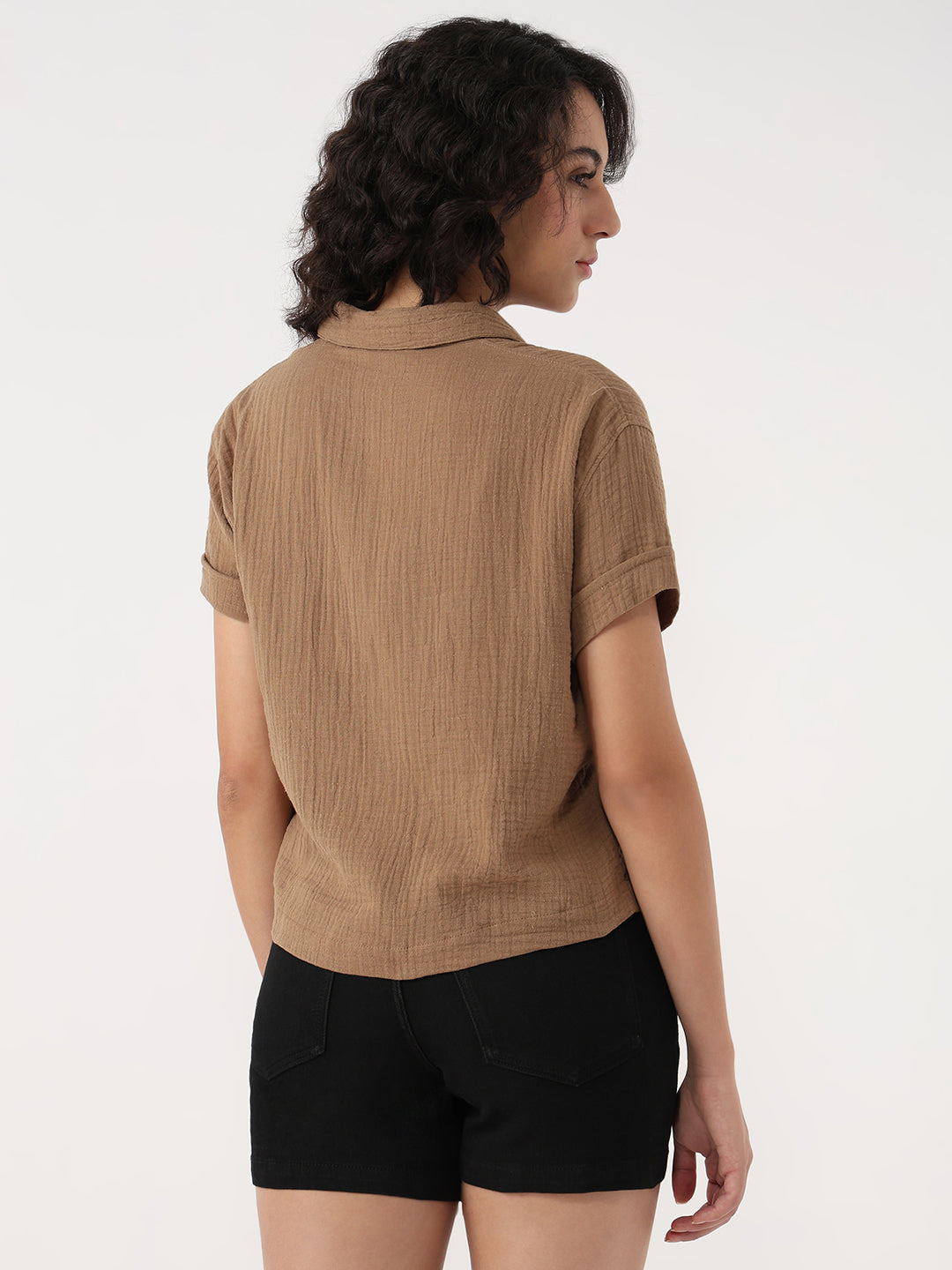 Women Brown Crop Shirt